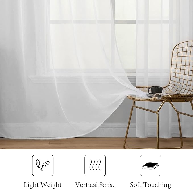 MIULEE 2 Panels Solid Color White Sheer Window Curtains Elegant Window Voile - Image 5