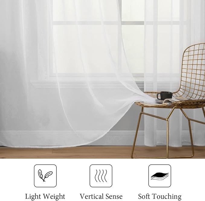 MIULEE Short White Sheer Curtains 45 Inches Long, Light Filtering Voile Drapes - Image 4