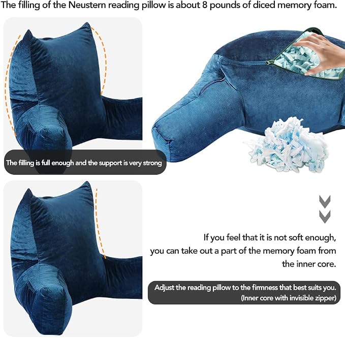 Neustern Reading Pillow for Sitting in Bed Adult, Back Pillow for Bed Shredded - Image 5