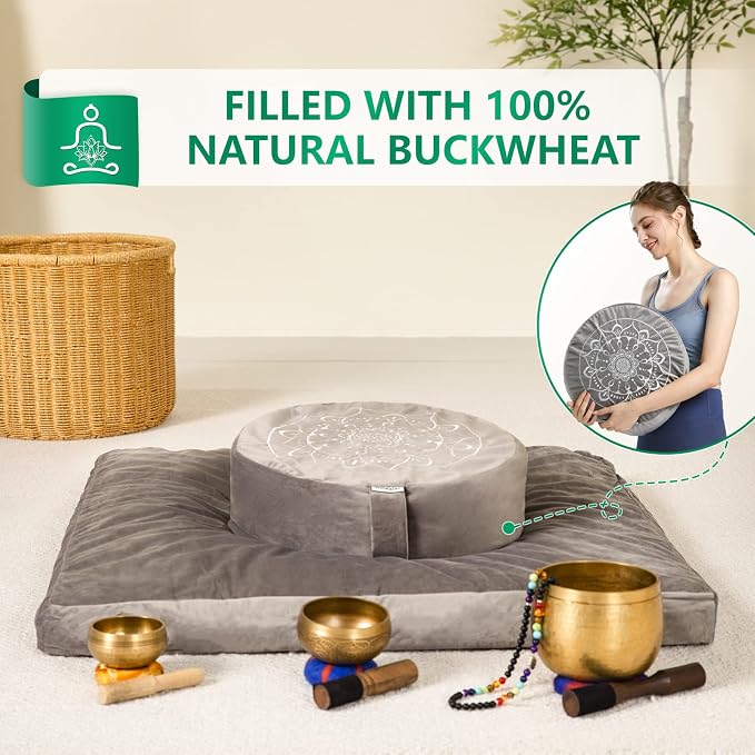Hihealer Meditation Cushion, Traditional Tibetan Meditation Pillow Velvet Cover - Image 2