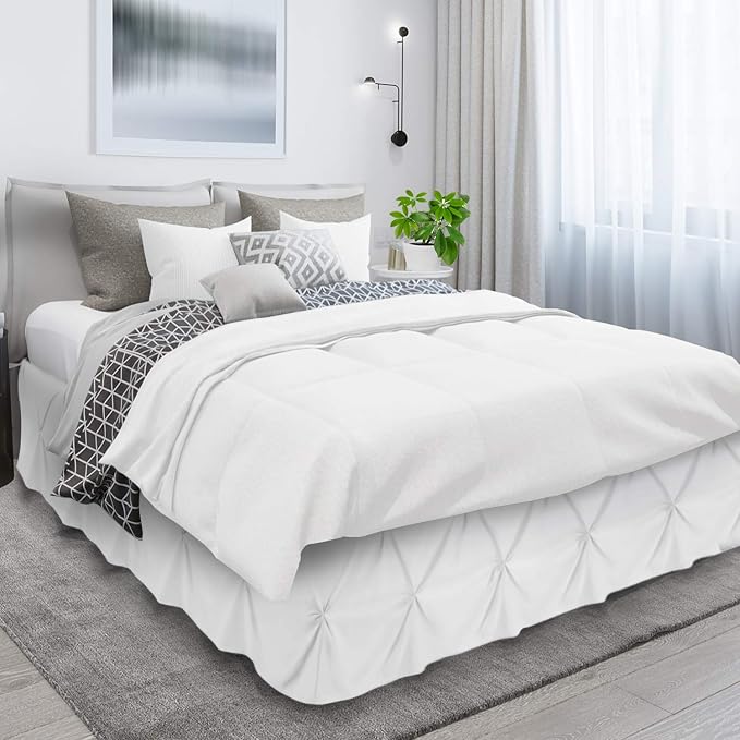 Nestl White Bed Skirt Full Size, Pinch Pleat Full Bed Skirt, Hotel Quality - Image 3