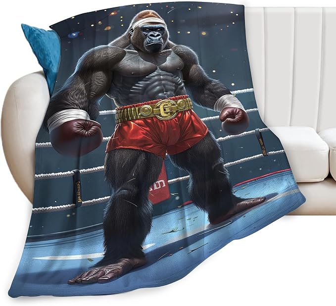Gorilla Boxing Throw Blanket by citari