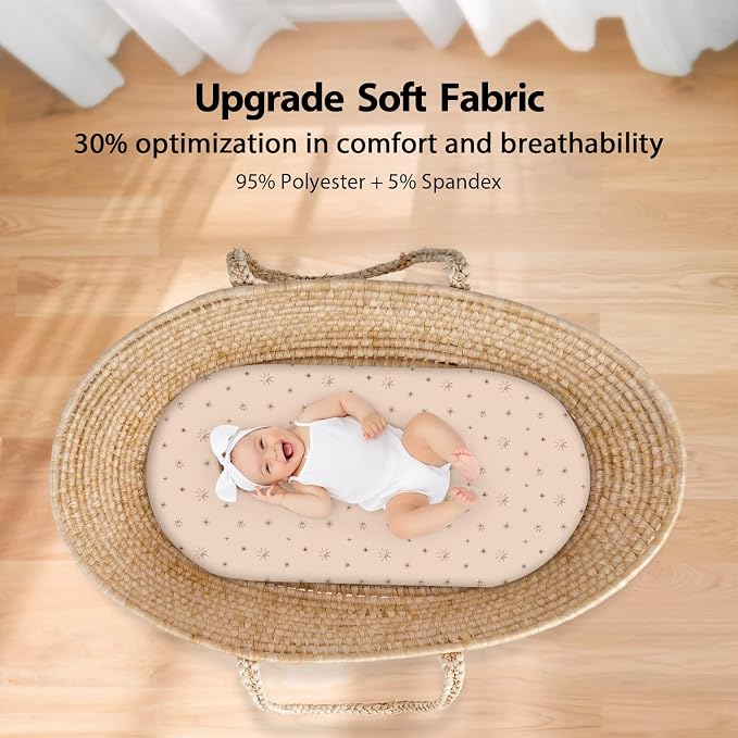 Baby Bassinet Sheets Girl Boy, Fitted Bassinet Sheet Set 3 Pack Bassinet - Image 4