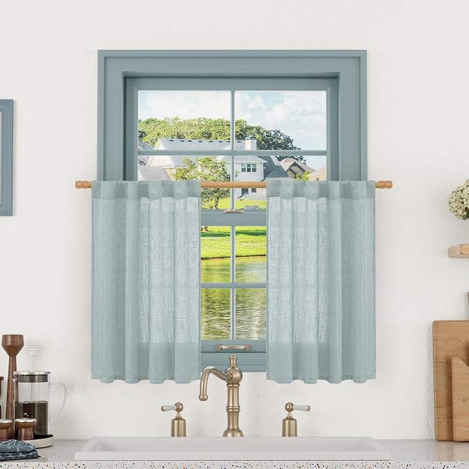 LAMIT Semi Sheer Linen Curtains 36 Inch Length 2 Panels, Light Filtering Panels by LAMIT