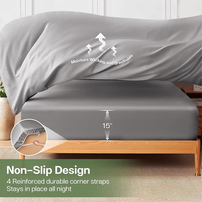 MR&HM California King Fitted Sheet, Ultra-Soft Rayon Derived from Bamboo & - Image 6
