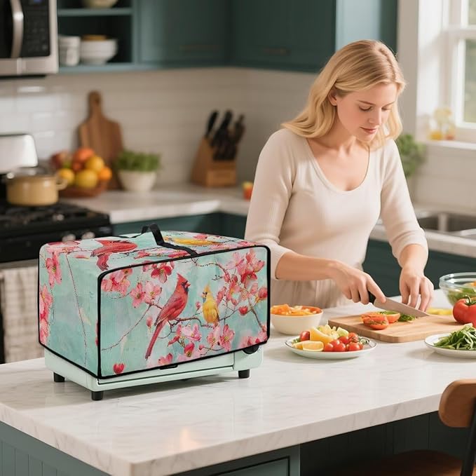 Cardinal Cherry Blossom Print Microwave Oven Cover Waterproof Dust-Proof - Image 4
