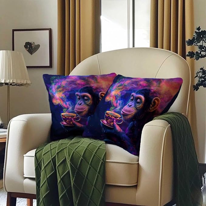 Trippy Monkey Throw Pillow Covers Set of 2 | Hippie Decorative Square Cushion - Image 3