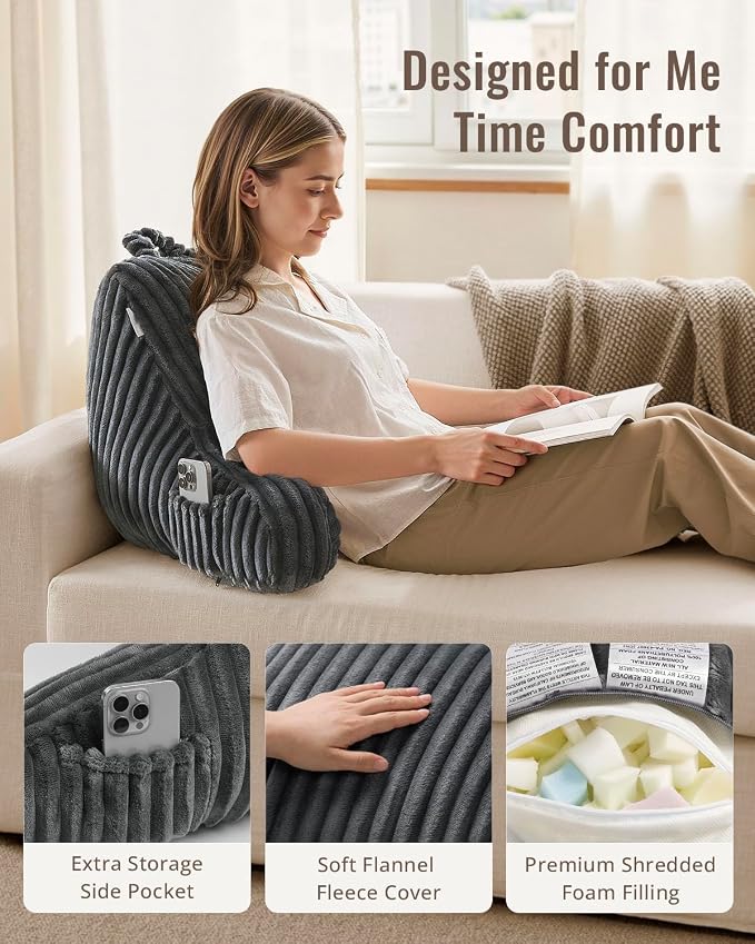 Blissful Diary Reading Pillow for Sitting in Bed, Flannel Back Pillow Bed - Image 3