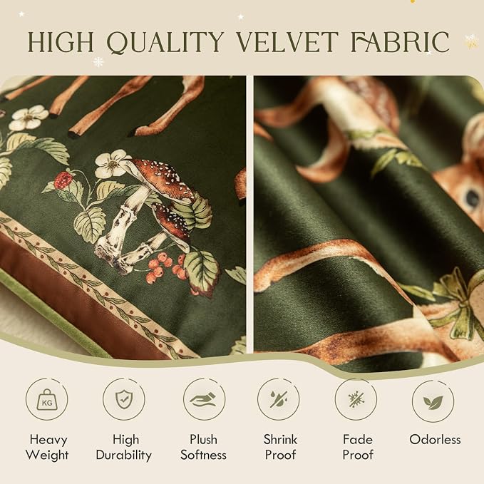 Grandmillennial Holly Deer Green Pillow Cover, Velvet Euro Sham Covers - Image 3