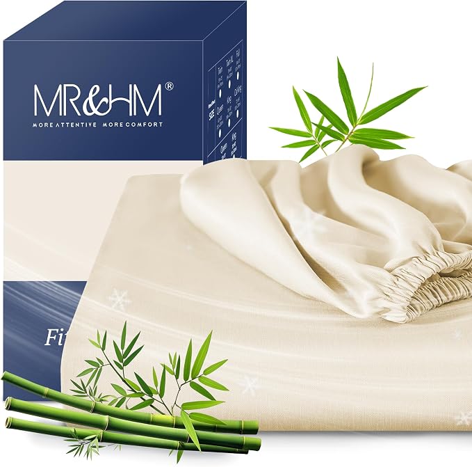MR&HM California King Fitted Sheet, Ultra-Soft Rayon Derived from Bamboo & by MRHM