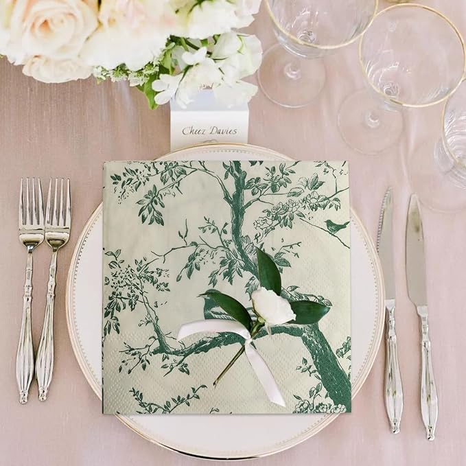 100 Pack Sage Green Paper Cocktail Napkins, Special Birds and Tree Decorative - Image 4