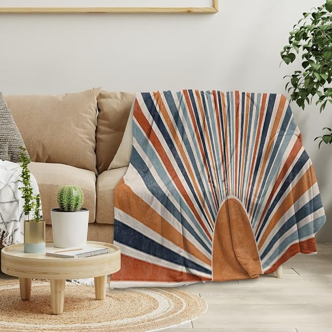 Boho Colorful Sunrise Throws Blankets Abstract Mid Century Modern Throw Blanket - Image 3