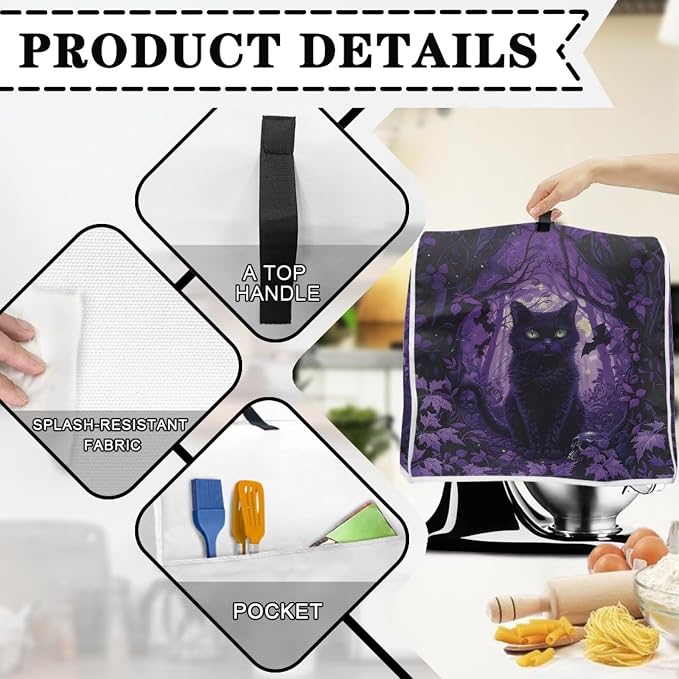 Black Cat Stand Mixer Cover Washable Kitchen Appliance Cover - Image 3