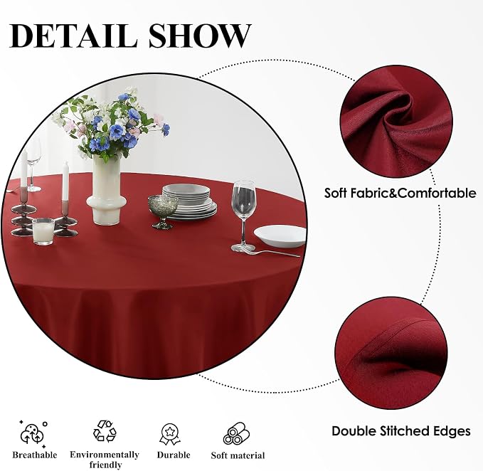 Round Tablecloth 120 Inch Tablecloth 6 Pack Red Table Cloths Washable - Image 4