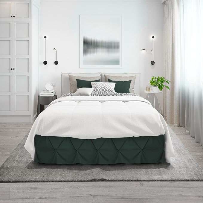Nestl Forest Green Bed Skirt Full Size, Pinch Pleat Full Bed Skirt, Hotel - Image 9