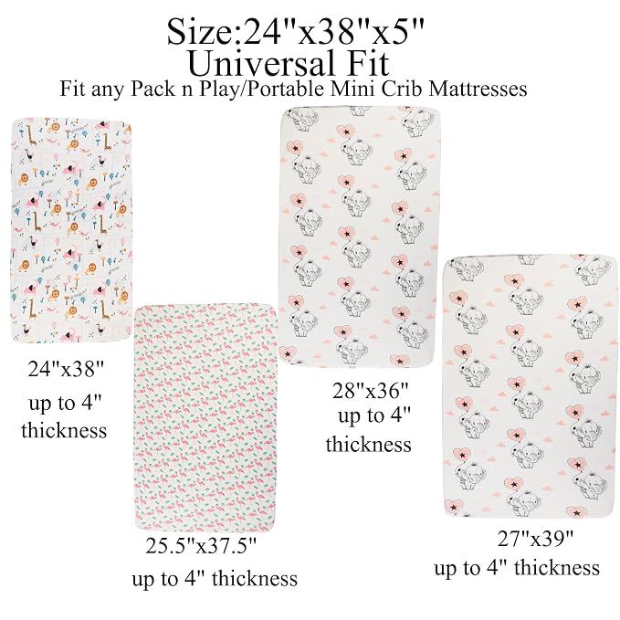 Pack n Play Sheet Stretchy Fitted Portable Mini Crib Sheets Set 3 Pack - Image 6