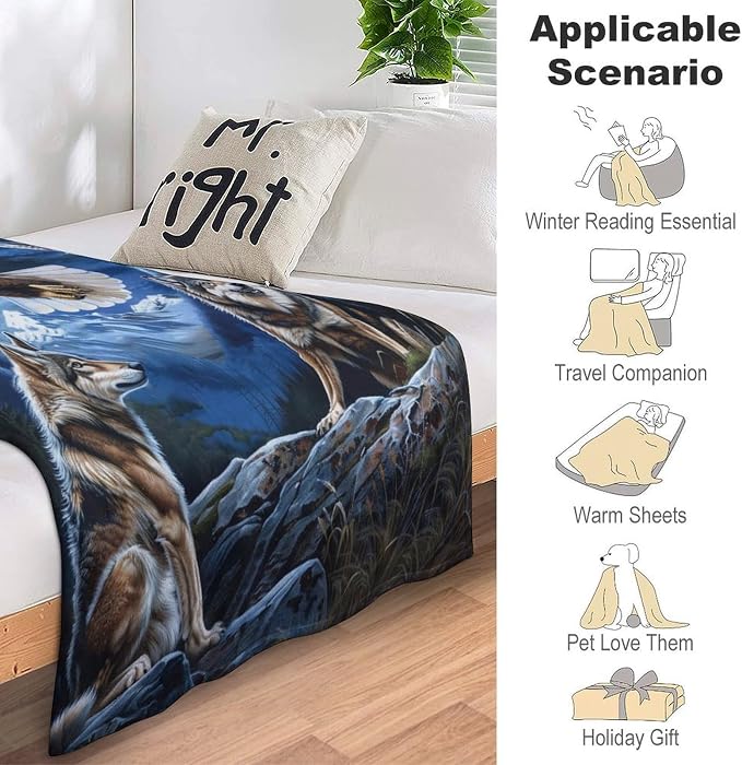 Bald Eagle Wolf Throw Blanket Wild Animal Print Blankets Gifts Couch Sofa Bed - Image 8