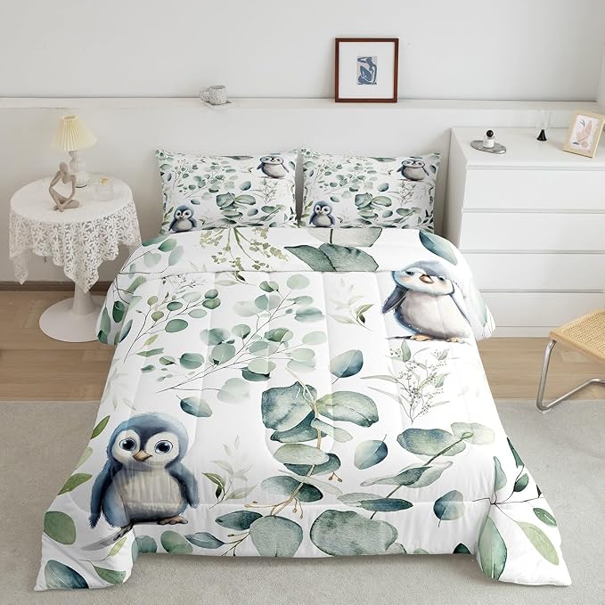 Erosebridal Cartoon Penguin King Size Comforter Set Toddler Woodland Wildlife - Image 2