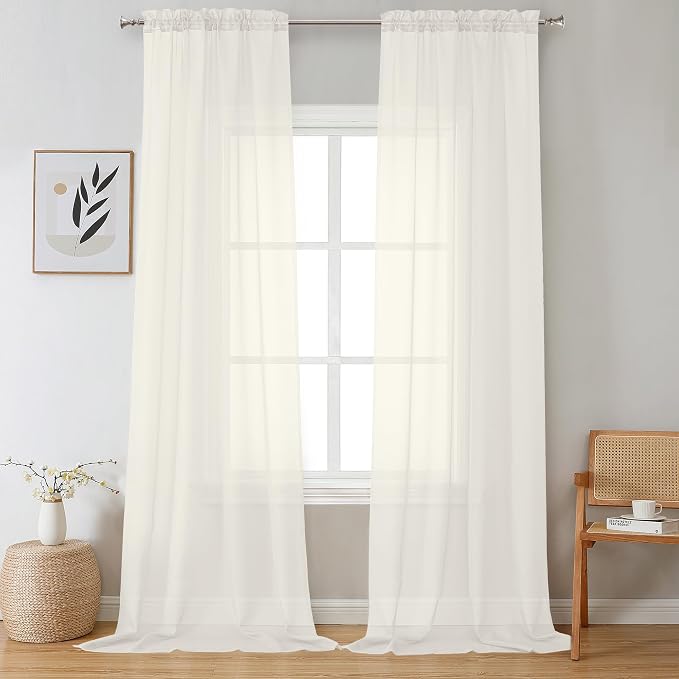 OVZME 2 Pack Ivory Sheer Curtain Panels by OVZME