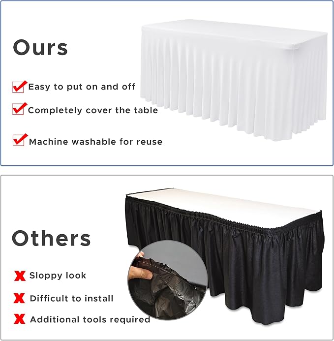 Nasitos White Table Skirt for 8 Foot Rectangle Tables, 4 Pack - Image 5