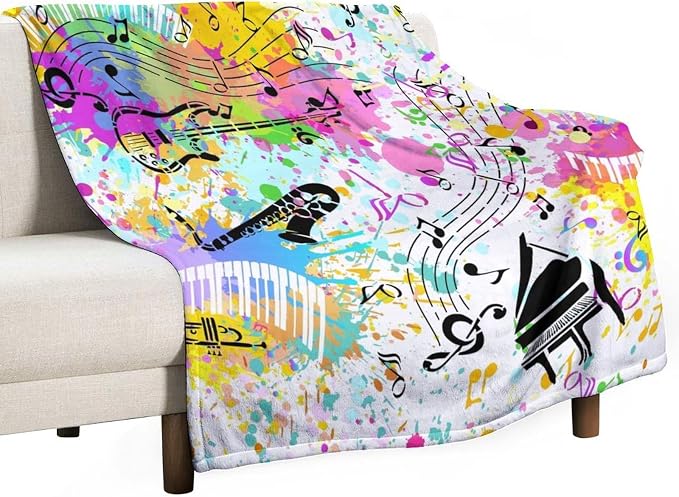 Music Blanket Colorful Graffiti Piano Keys Music Note Modern Abstract Art Print by JADERYS