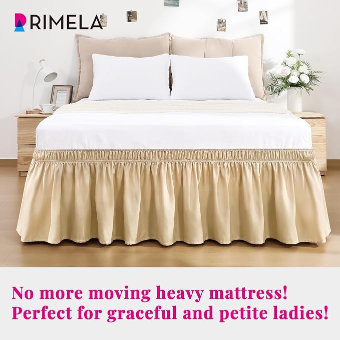 RIMELA Beige Bed Skirt Queen Size 15 Inch Drop, Wrap Around Elastic Bedskirt - Image 4