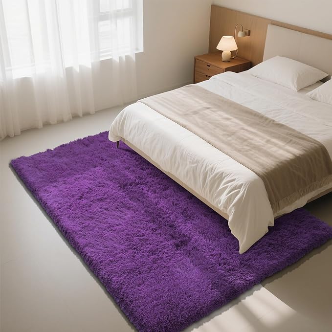 Purple Fluffy Rug Shaggy Area Rug, 8x10 Area Rugs - Image 3
