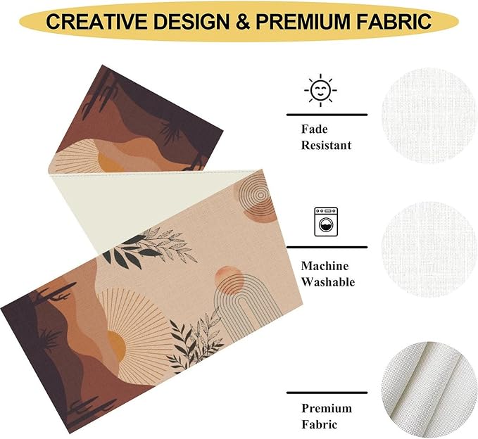 Abstract Mid Century Table Runner, Modern Sunset Green Leaves Boho Cactus - Image 5