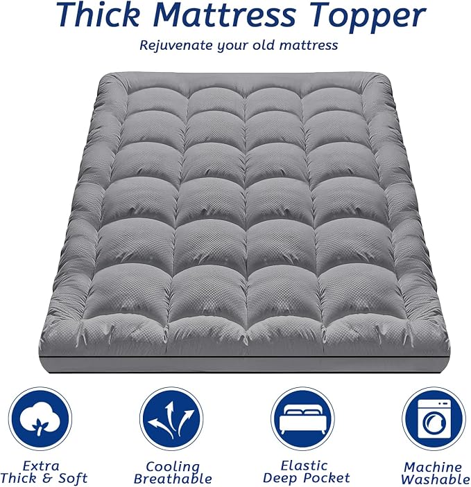 King Size Mattress Topper for Back Pain, Cooling Extra Thick Mattress Pad Cover - Image 2
