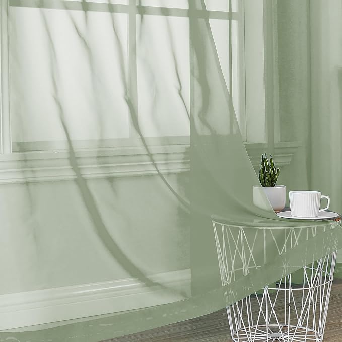 OVZME 2 Panels Sheer Sage Green Curtains 72 Inches Length Window Treatment - Image 6