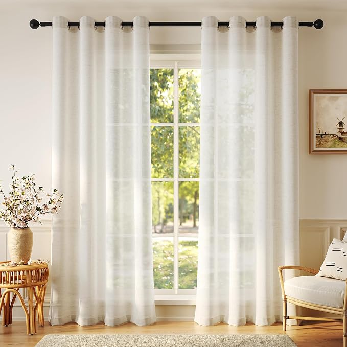 Anmao Flax Linen Curtains for Living Room 90 Inch Length 2 Panels Set, Light by Anmao