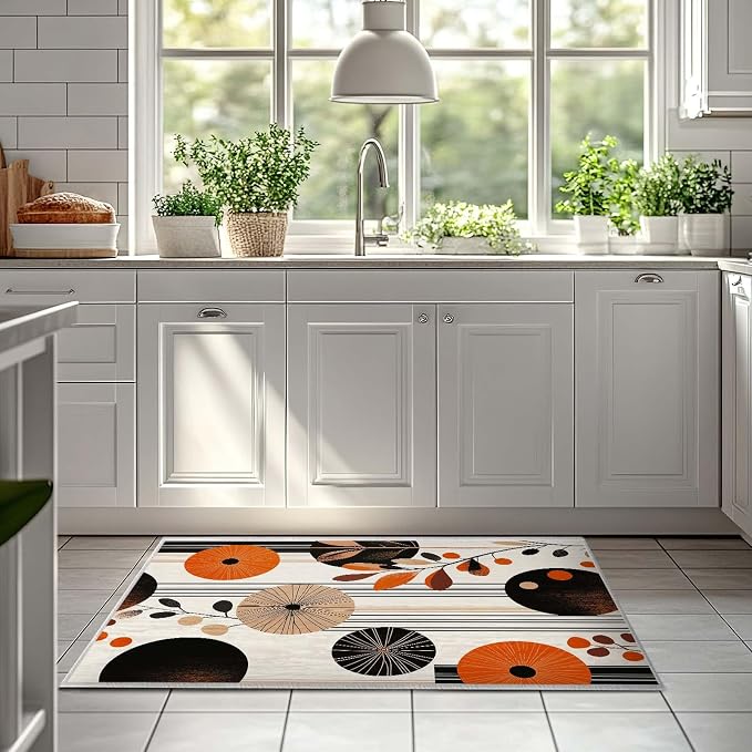 2x3 Entryway Area Rug Orange Black White Bathroom Rug Non Slip Machine Washable - Image 9