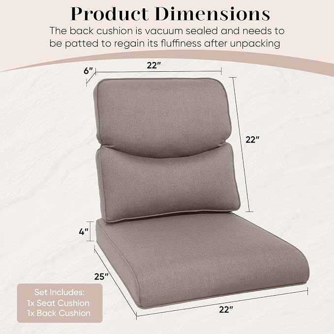 Outdoor Chair Cushions Set of 2-22 x 25 Inch Fade Resistant Patio Chair - Image 7
