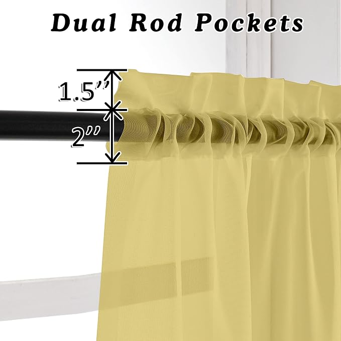 OVZME 2 Pack: Basic Mustard Yellow Sheer Curtain 84 Inches Long - Image 3