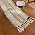 Boho Table Runner with Tassels, Woven Cream & Brown Macrame Runner Pottery Barn by Fving