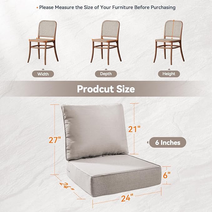 Luxury 6" Outdoor Cushions for Patio Furniture, Fade Resistant Couch Chair - Image 3