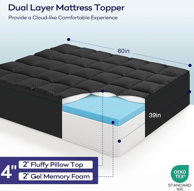 OLANLY Dual-Layer 4 Inch Twin XL Size Memory Foam Mattress Topper - Image 2