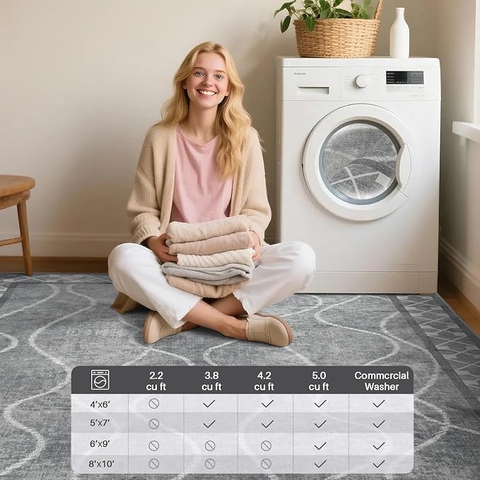 5x7 Light Grey Area Rugs for Living Room, Machine Washable Non-Slip Backing Low - Image 9