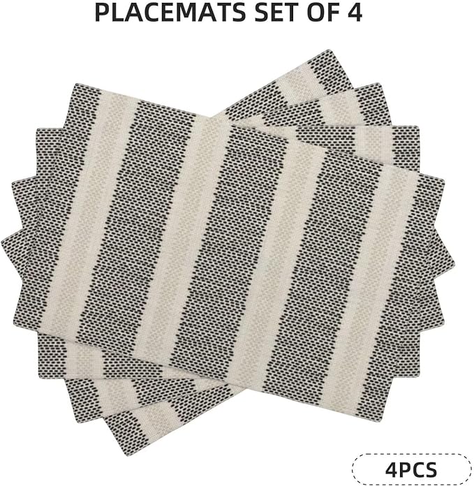 Black Polka Dot Placemats Set of 4, Boho Striped Decorative Table Mat 12 x 18 - Image 2