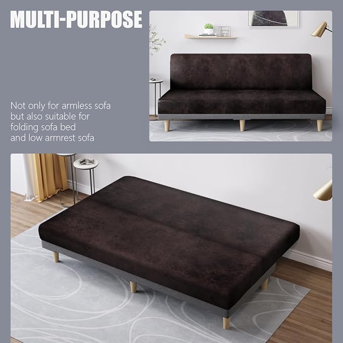 molasofa Leather Like Stretch Futon Slipcover Armless Futon Bed Sofa Cover - Image 5