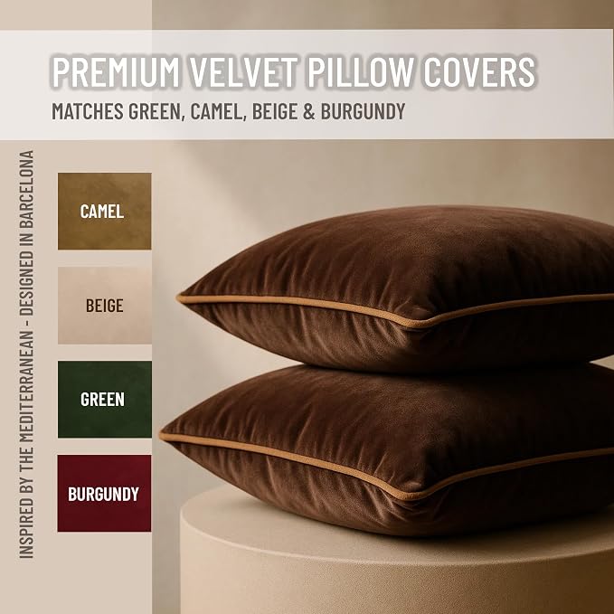 2 Pack Velvet Decorative Throw Pillow Covers, Contrast Piping, Indoor Use - Image 2