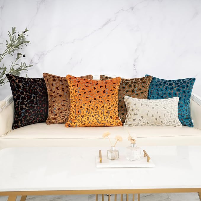 Alerfa Beige Floral Throw Pillow Cover 18 x 18 Inch Cut Velvet Sqaure Luxury - Image 8