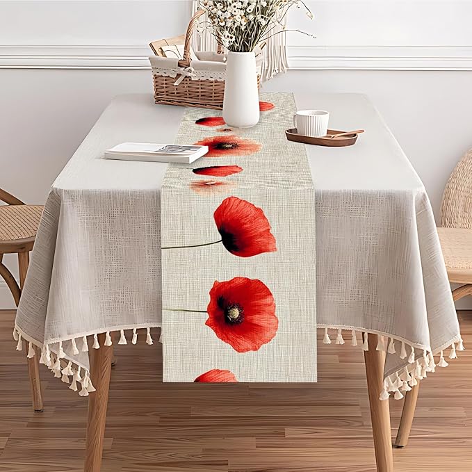 Floral Poppy Table Runner – Elegant Red Poppy-Inspired Dining Table Decor - Image 6