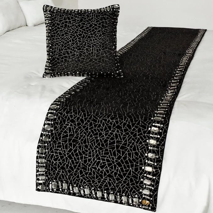 The HomeCentric King/Queen/Twin Black Decorative Twin 53"x18" Bed Runner by TheHomeCentric