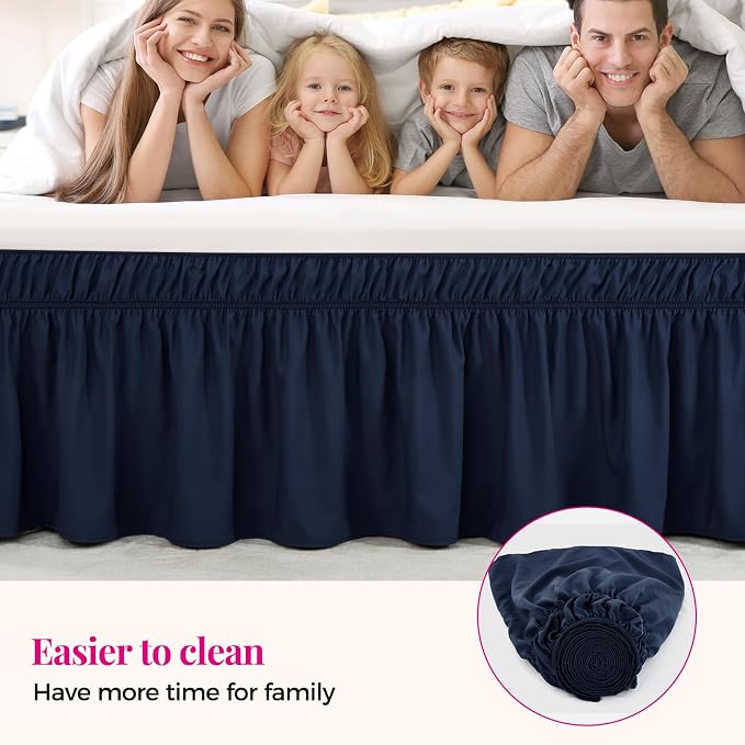 RIMELA Navy Blue Bed Skirt Queen Size 15 Inch Drop, Elastic Bed Skirting - Image 5