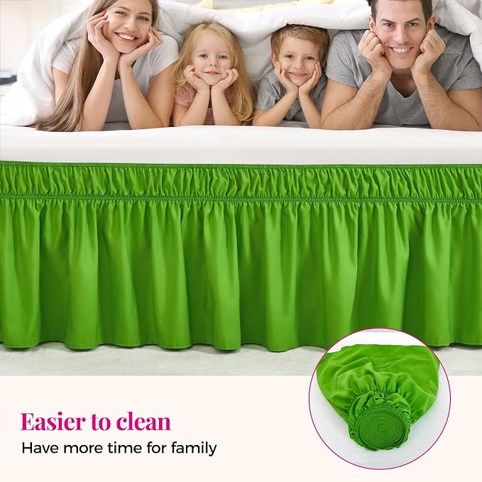 RIMELA Green Bed Skirt Queen Size 18 Inch Drop, Elastic Bed Skirting - Image 3