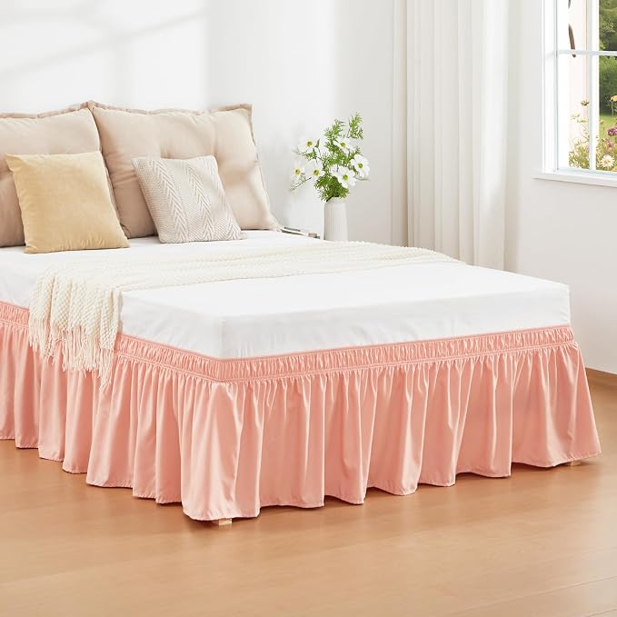 RIMELA Peachy Coral Bed Skirt King Size 18 Inch Drop, Elastic Bed Skirting - Image 2