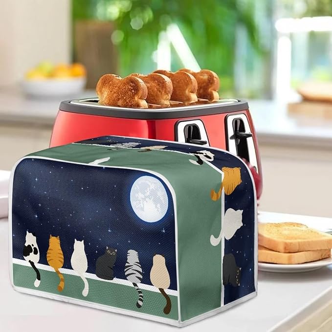 Galaxy Print Oven Cover Kitchen Bread Machine Protector, Moon Cat 2 Slice - Image 4