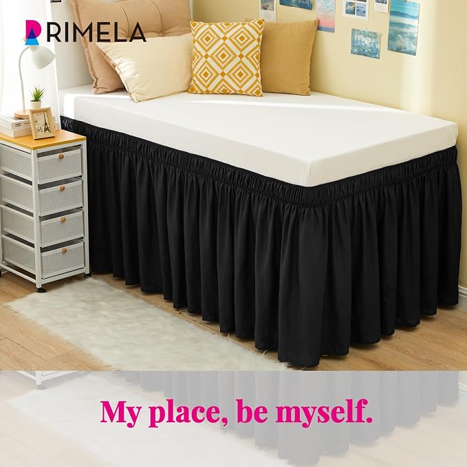 RIMELA Black Bed Skirt Twin 32 Inch Drop Silky Luxurious Fabric, Wrinkle and - Image 3