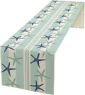 Blue Nautical Starfish Table Runner, Coastal Stripe Dark Blue Table Runner by ShiTingYu